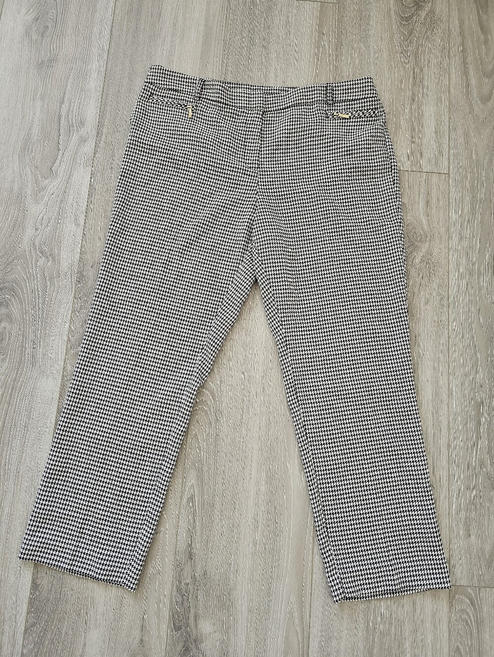 Anne Klein Houndstooth Ankle Pants Slim Straight Cropped Size 14P Black White